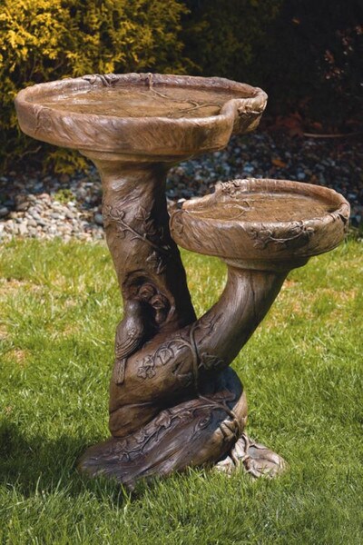 Double Pool Woodscape Bird Bath Garden Decor Forest Creatures Nest